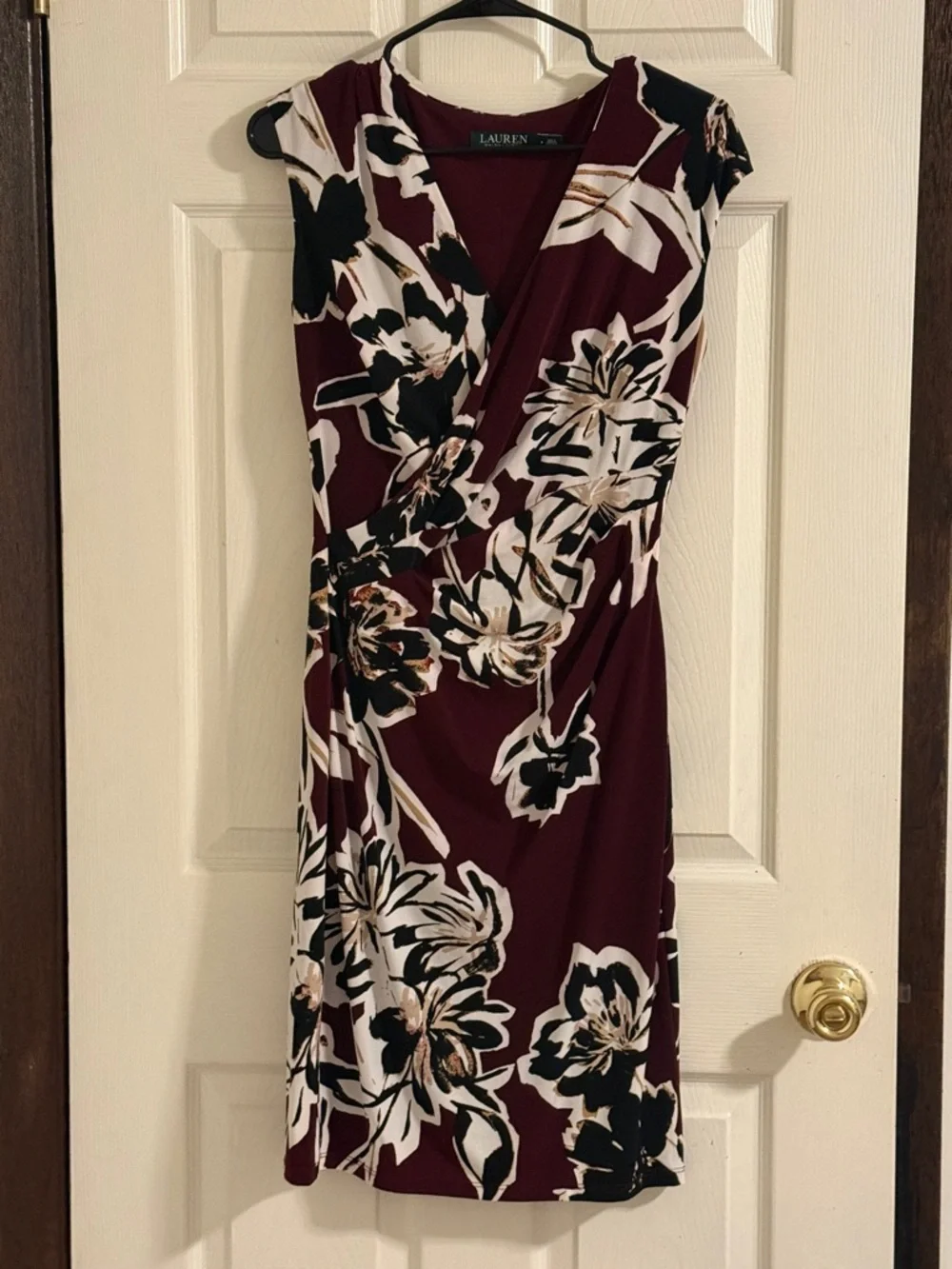 Ralph Lauren Burgundy Floral Wrap Midi Dress - Picture 1 of 7